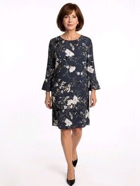 Old Navy Dark Gray Floral 3/4 Ruffle Sleeve Sheath Dress Size XS